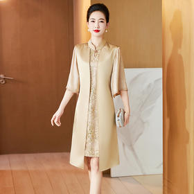 LC-2318春夏妈妈礼服高贵喜优雅婆婆婚宴礼服时尚假两件连衣裙