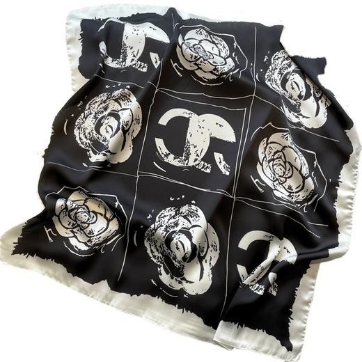 设计款丨70×70cm 小香风丝巾方巾黑白色职业领巾缎面 商品图4