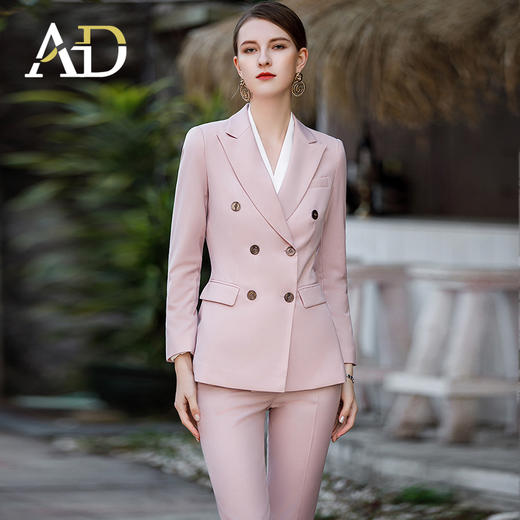 洋气粉色西装套装女大学生面试西服正装播音艺考主持人正装套裤 商品图0