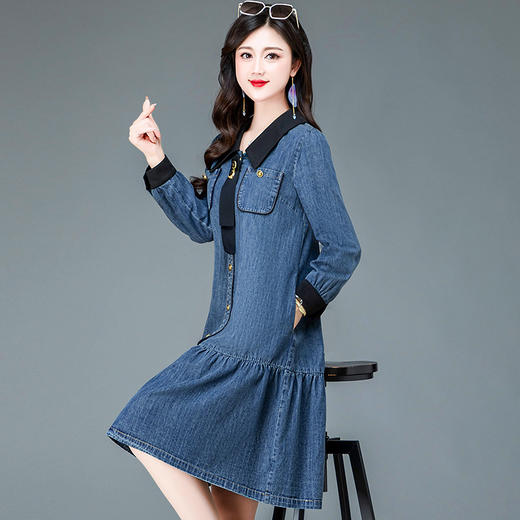 宽松休闲，蓝色牛仔裙时尚拼结鱼尾A字裙QYM-KED-83020-Y 商品图1