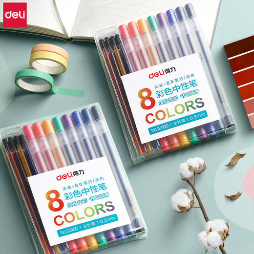 「12支装！6色可选」得力33160彩色中性笔 学生刷题记号签字笔 手账笔可爱笔芯水笔 商品图0