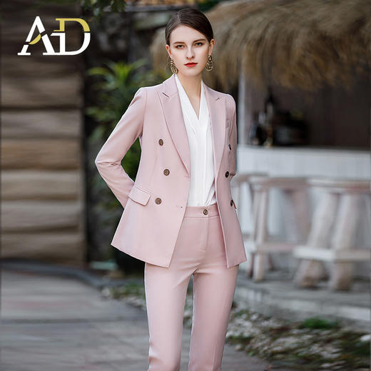 洋气粉色西装套装女大学生面试西服正装播音艺考主持人正装套裤 商品图1