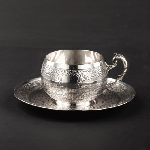 【已售】独角鹿西洋古董银器19世纪末20世纪初法国出品纯银咖啡杯碟茶杯碟套装 商品图0