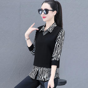 时尚减龄洋气时髦女装假两件上衣QB5003