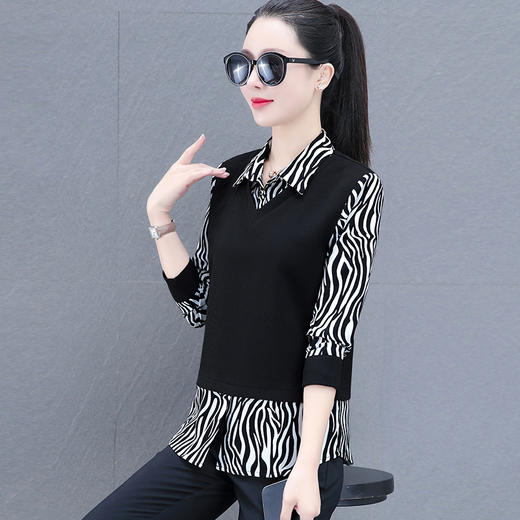 时尚减龄洋气时髦女装假两件上衣QB5003 商品图0