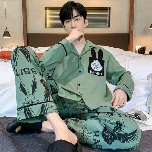 男士睡衣男2023年新款春秋季纯棉长袖青少年潮流四季冬款家居服男 商品图2