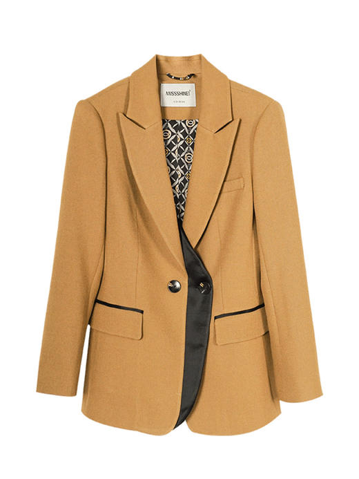 米思阳2026春季新款时尚通勤OL纯色西装拼接醋酸双排扣外套女0258 商品图3