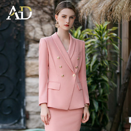 春季粉色西装套装女小香风两件套半身包臀裙肌理感西服 商品图0