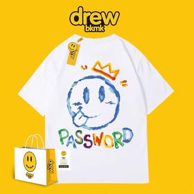 「黑白两色！男女同款」DREW笑脸T恤短袖比伯同款house笑脸黑色国潮DREW男上衣