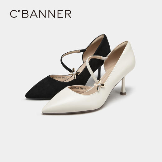 【静音系列】千百度女鞋夏季时装半凉法式单鞋高跟凉鞋 A23257721 商品图4