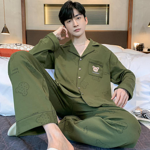 男士睡衣男2023年新款春秋季纯棉长袖青少年潮流四季冬款家居服男 商品图3