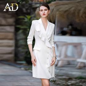 AD时尚气质连衣裙女白色通勤七分袖西装裙正式场合职业装上班套裙