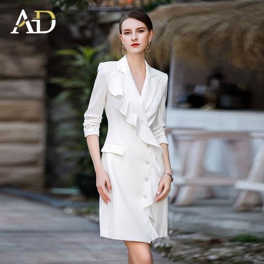 AD时尚气质连衣裙女白色通勤七分袖西装裙正式场合职业装上班套裙 商品图0