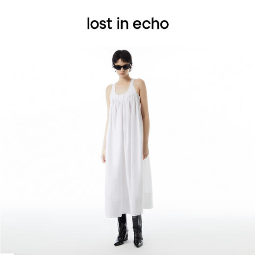 [断码]lostinecho设计师品牌显瘦褶皱宽松夏日度假背带衬衫连衣小白裙女 商品图0
