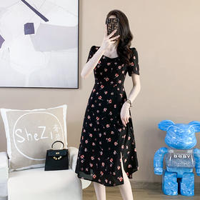 奢姿2024年夏装新款大码女装碎花减龄连衣裙胖妹妹方领时尚裙子9932866953