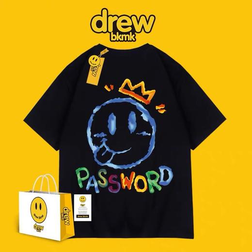 「黑白两色！男女同款」DREW笑脸T恤短袖比伯同款house笑脸黑色国潮DREW男上衣 商品图1