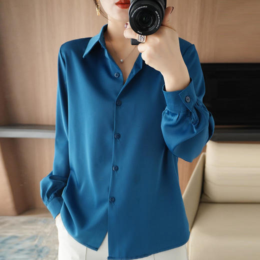 春季新款醋酸缎面长袖宽松大码衬衫DD 商品图1
