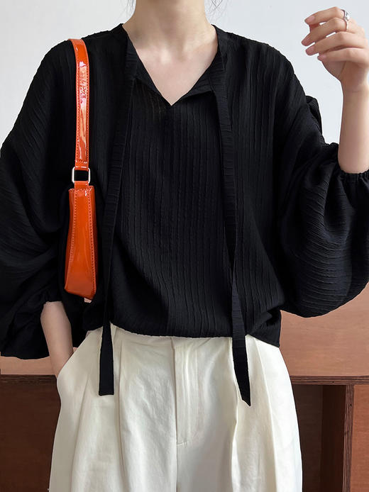 设计款丨灯笼袖 飘带衬衫 设计感 雪纺上衣 商品图2