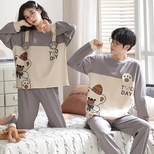 【100%棉】情侣睡衣春秋季纯棉卡通休闲长袖家居服男女套装可外穿 商品图2