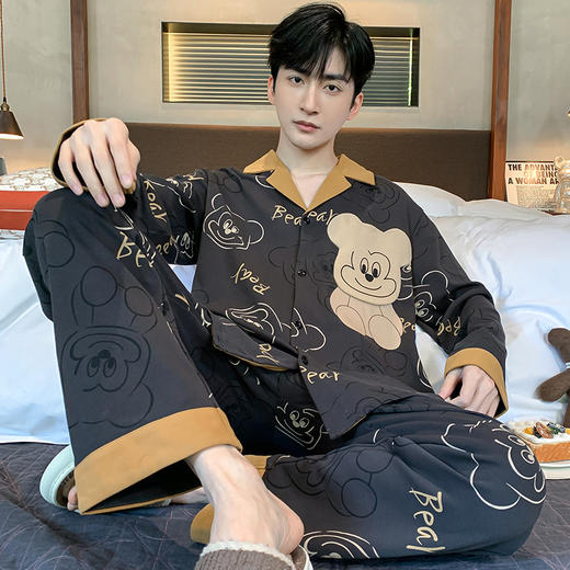 男士睡衣男2023年新款春秋季纯棉长袖青少年潮流四季冬款家居服男 商品图7