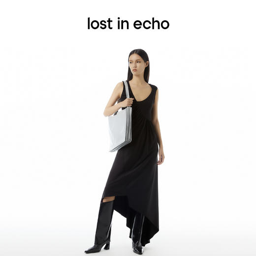 lost in echo设计师品牌不对称抽褶针织无袖显瘦气质连衣裙 商品图4