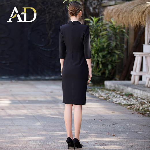 黑色连衣裙女总裁范气质西服裙褶皱显瘦包臀开叉裙子中袖工作服 商品图3