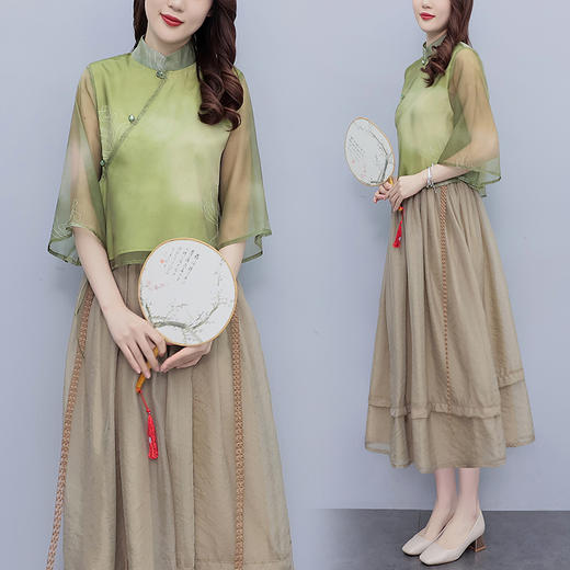 小洋装新中式俩件套套装茶服改良HR-ZMFS23203-1 商品图0