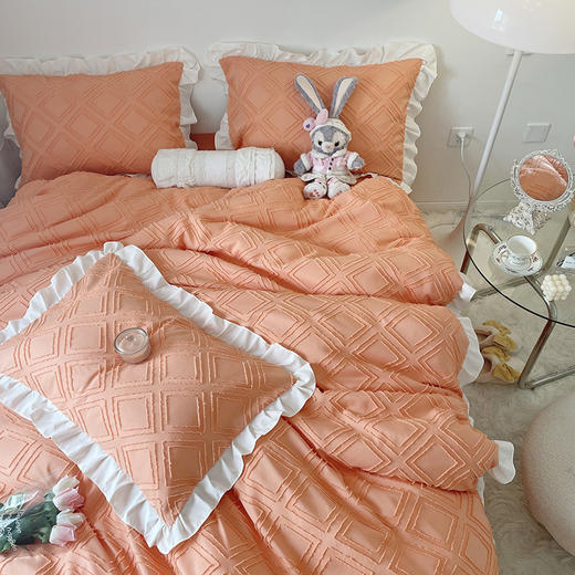 新款高端纯色磨毛春夏立体剪花公主风床单床裙四件套柔软细腻丝滑 商品图12