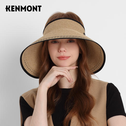 卡蒙亲子款防紫外线大檐遮脸护颈空顶太阳帽女扎马尾沙滩折叠遮阳防晒帽KM-6058 商品图1