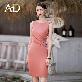 春季粉色职业连衣裙气质女神范无袖西服裙子收腰显瘦内搭背心裙