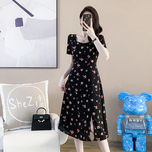 奢姿2024年夏装新款大码女装碎花减龄连衣裙胖妹妹方领时尚裙子9932866953 商品图1