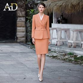 洋气橙色西装套装女士高端主持人正装套裙时尚两件套职业装收腰