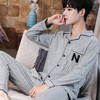 睡衣男秋冬季男士100%纯棉长袖春秋开衫5XL大码宽松家居服套装爸 商品缩略图3