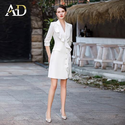 AD时尚气质连衣裙女白色通勤七分袖西装裙正式场合职业装上班套裙 商品图3