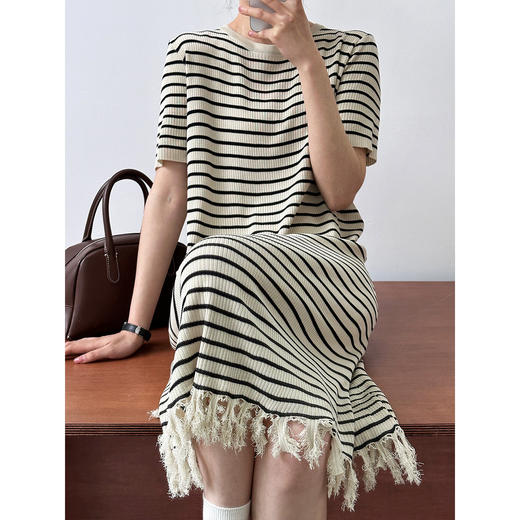 基础款丨超柔棉质 短袖针织条纹连衣裙 商品图2