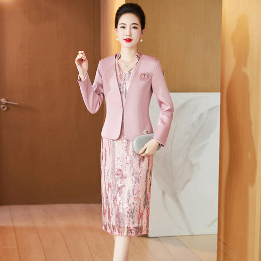 LC-2313新款两件套时尚连衣裙大码婚礼喜婆婆高贵婚宴礼服裙 商品图4