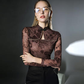 气质上衣盘扣中式复古，网纱植绒打底衫FN23TX201