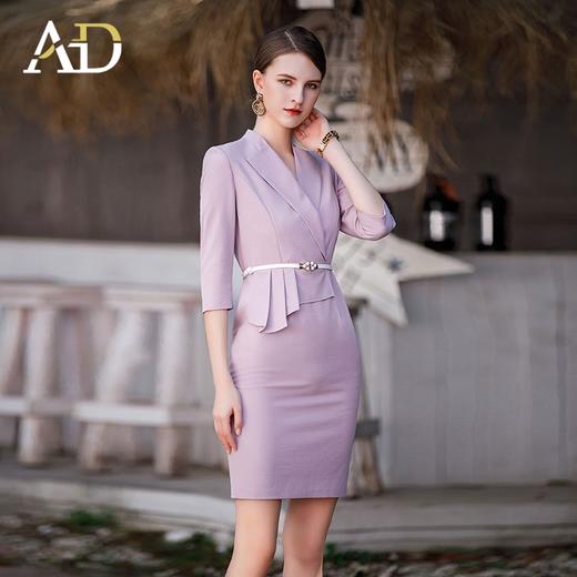 送腰带！假两件连衣裙女气质紫色西服裙春夏高端工作服前台礼仪接待服装 商品图1