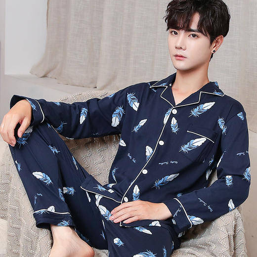 睡衣男秋冬季男士100%纯棉长袖春秋开衫5XL大码宽松家居服套装爸 商品图14