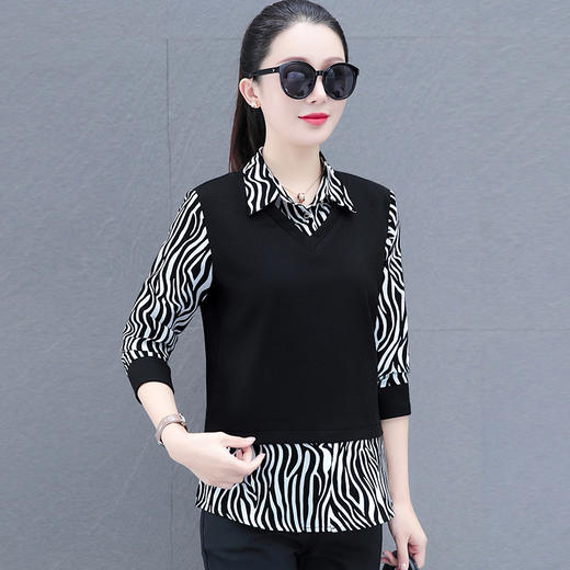 时尚减龄洋气时髦女装假两件上衣QB5003 商品图3