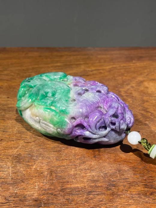 双色翡翠雕龙纹寿桃把玩件，顺丰包邮 商品图3