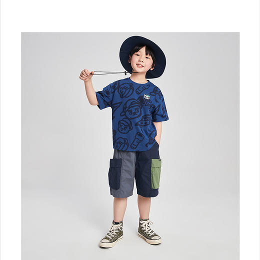 漫画家潮童装男童裤子山系户外工装口袋活力不对称拼接儿童中裤 商品图4