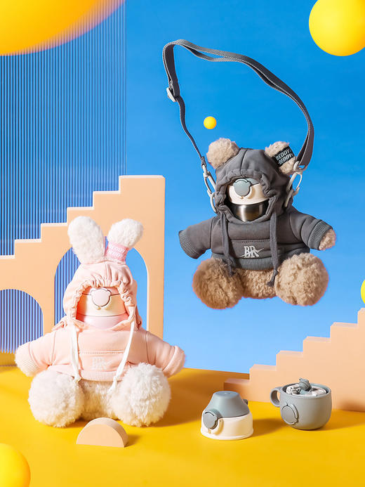 网红爆款杯具熊熊抱3D毛绒系列熊抱儿童保温水壶 商品图0