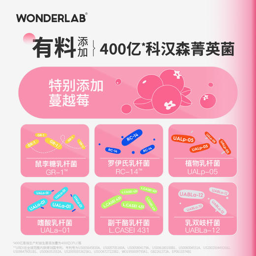 万益蓝 WonderLab 小粉瓶女性蔓越莓即食益生菌 女性自护力菌群私秘 商品图3