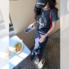 连衣裙2023新款女韩系别致小众设计感印花包臀短袖t恤长裙 商品缩略图0