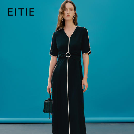 EITIE爱特爱夏季新款干练成熟V领高腰显瘦连衣裙7407108 商品图0