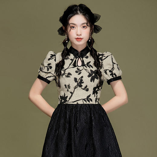 春夏新款，提花拼接日常改良旗袍连衣裙OY-220418 商品图4