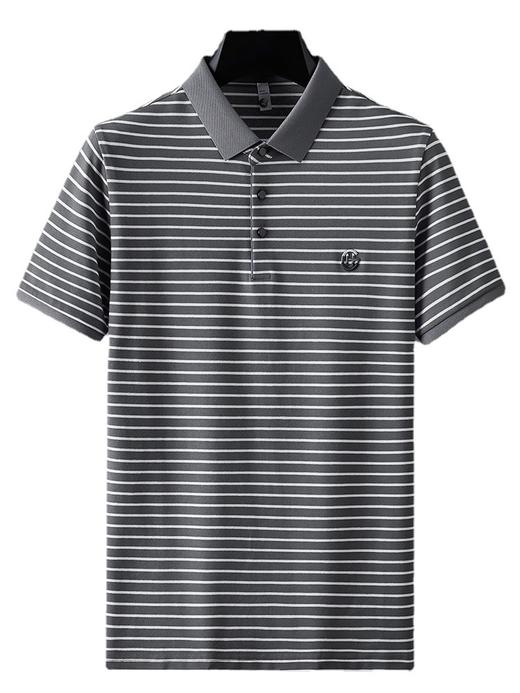 「四款配色！珠地网眼面料」夏季刺绣条纹短袖polo衫 男修身潮休闲商务翻领t恤保罗衫上衣 商品图4