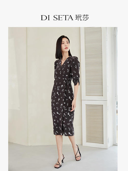 玳莎印花真丝连衣裙2023春夏新款设计感小众收腰桑蚕丝中长款裙子  DA35201/DA35203 商品图2
