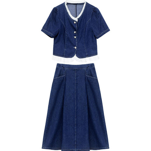 牛仔连衣裙两件套，夏装新款短袖小外套+高腰半身裙套装QYM-XY-23AD05-Y 商品图4